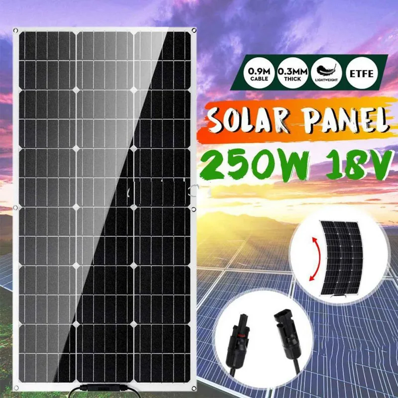 للسفر التخييم يخت متنقل سيارة RV قارب المحمولة شحن 250 واط في الهواء الطلق PET لوحة طاقة شمسية مرنة الخلايا الشمسية شاحن الطاقة #1
