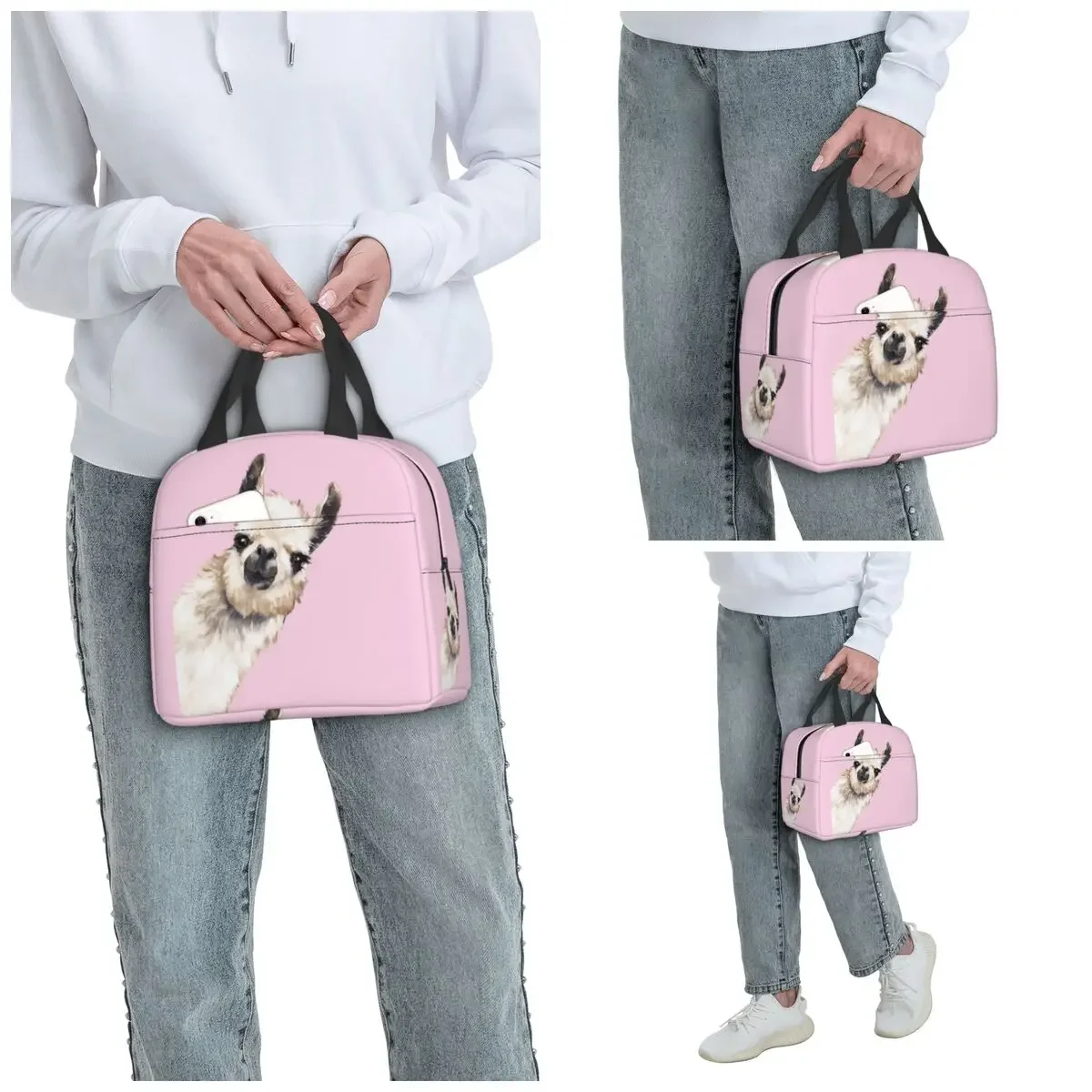 Llama Alpaca Animal Lunch Bags Insulated Bento Box Waterproof Lunch Tote Picnic Bags Cooler Thermal Bag for Woman Student School