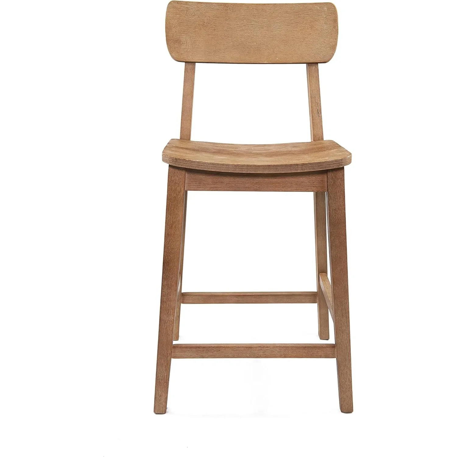 Taburete de bar de madera de 24" de estilo antiguo, acabado desgastado y detalles de cepillo de alambre, asiento acolchado fijo para taberna y isla de cocina