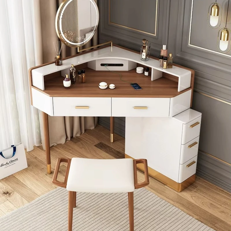 Luxury Solid Wood Dressing Table Corner Drawer Storage Combination Triangle Household Makeup Coiffeuse De Chambre Decoration