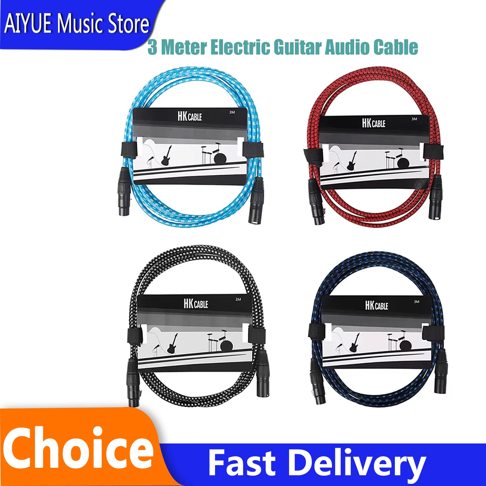 3 Meter Electric Guitar Audio Cable Acoustic Guitar Bass Microphone Audio Cable Noise Canceling Braided Cable Accessory