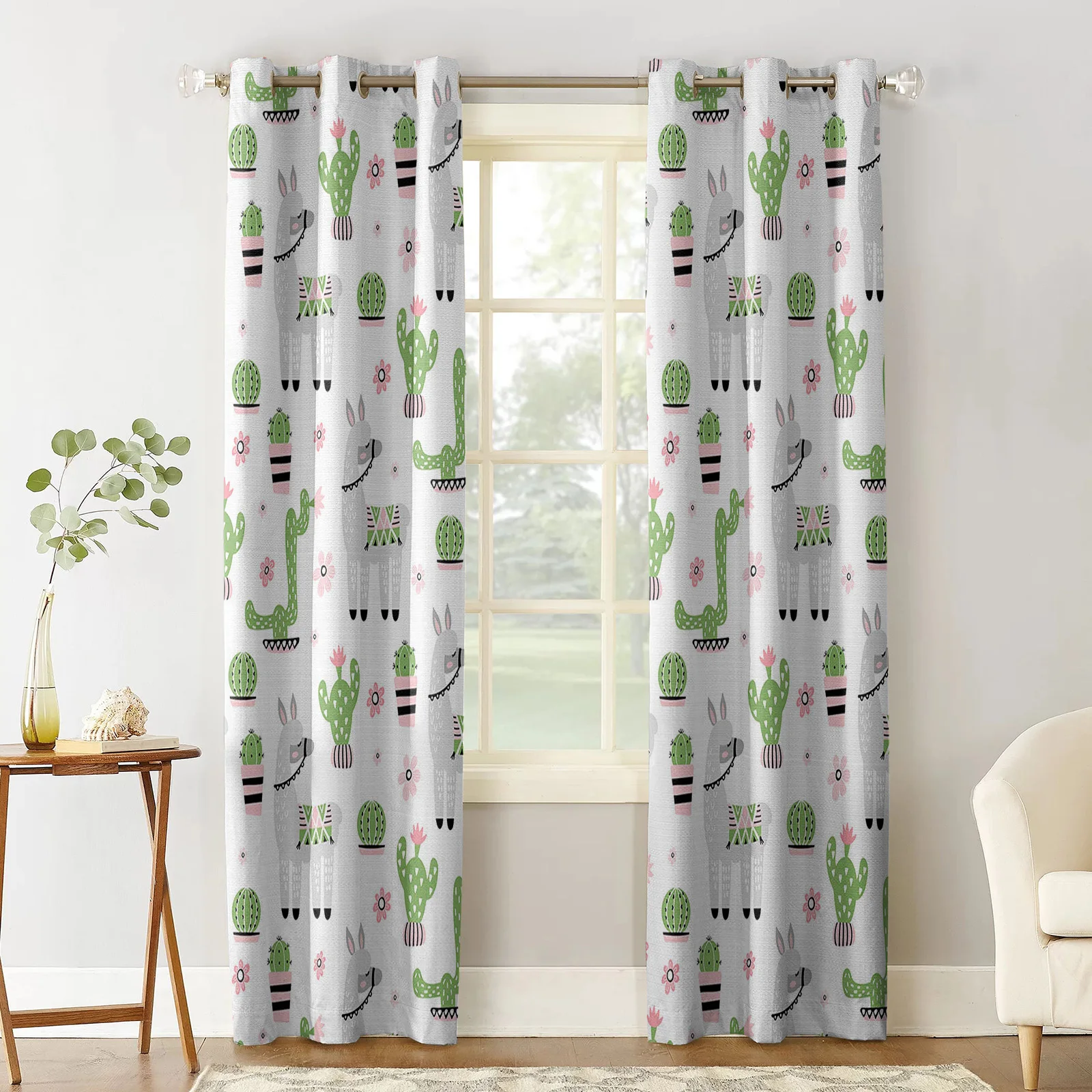 Animal Alpaca Cactus Green Bedroom Modern Window Curtain for Living Room Decoration Curtains Home Textile Drapes