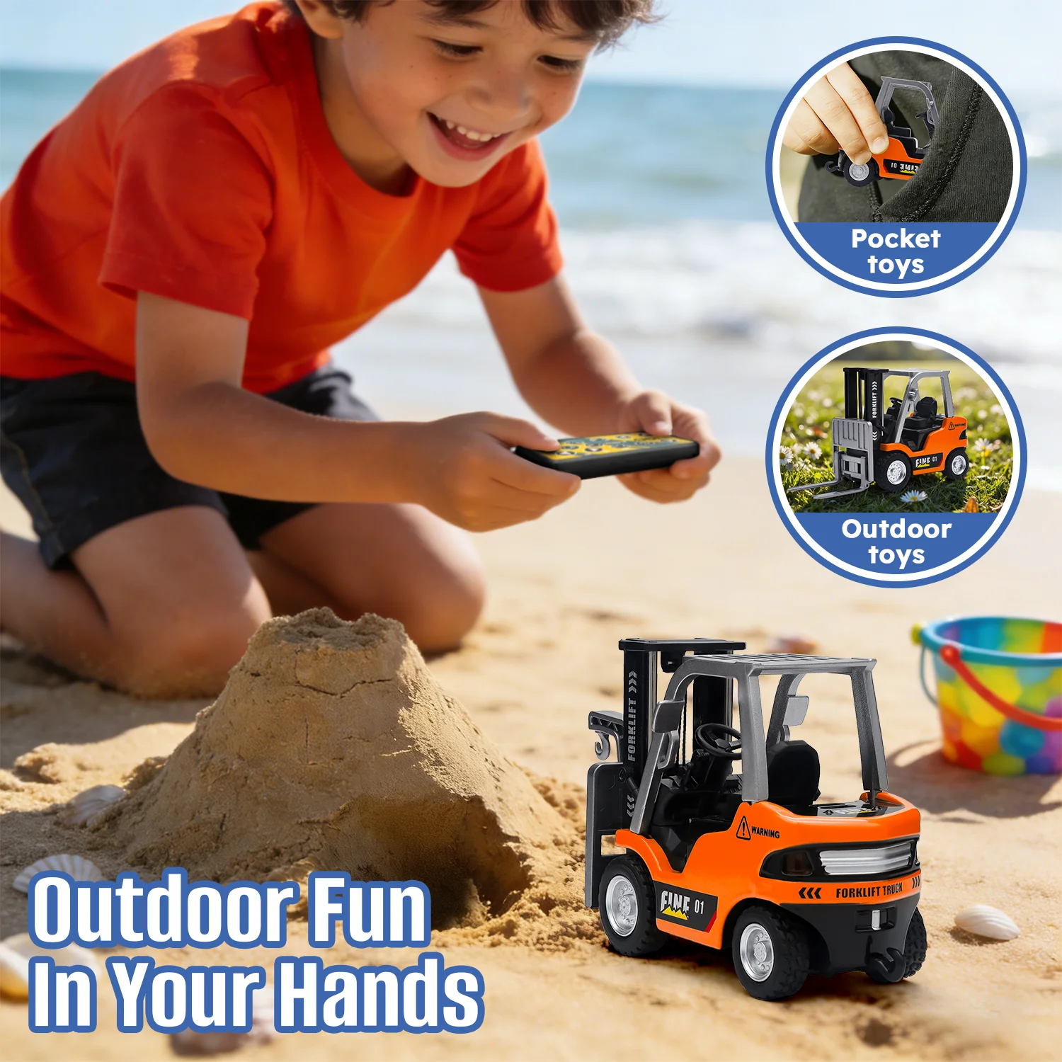 1:64 Mini RC Forklift,  2 in 1 Transform Forklift Crane Set, RC Lifting,with Light Sound,Toy Gift for Kids 6+