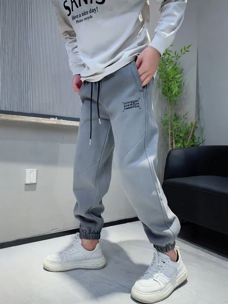 

Мужские модные свободные повседневные брюки с градиентным узором, осенне-зимние, новые, теплые, удобные, с эластичной талией, с буквенным принтом