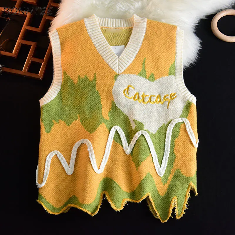 Sweater Vest Women American Patchwork Design Sweet Unisex Spring Irregular Loose Knitting BF Clothing Couple Harajuku Aesthetic