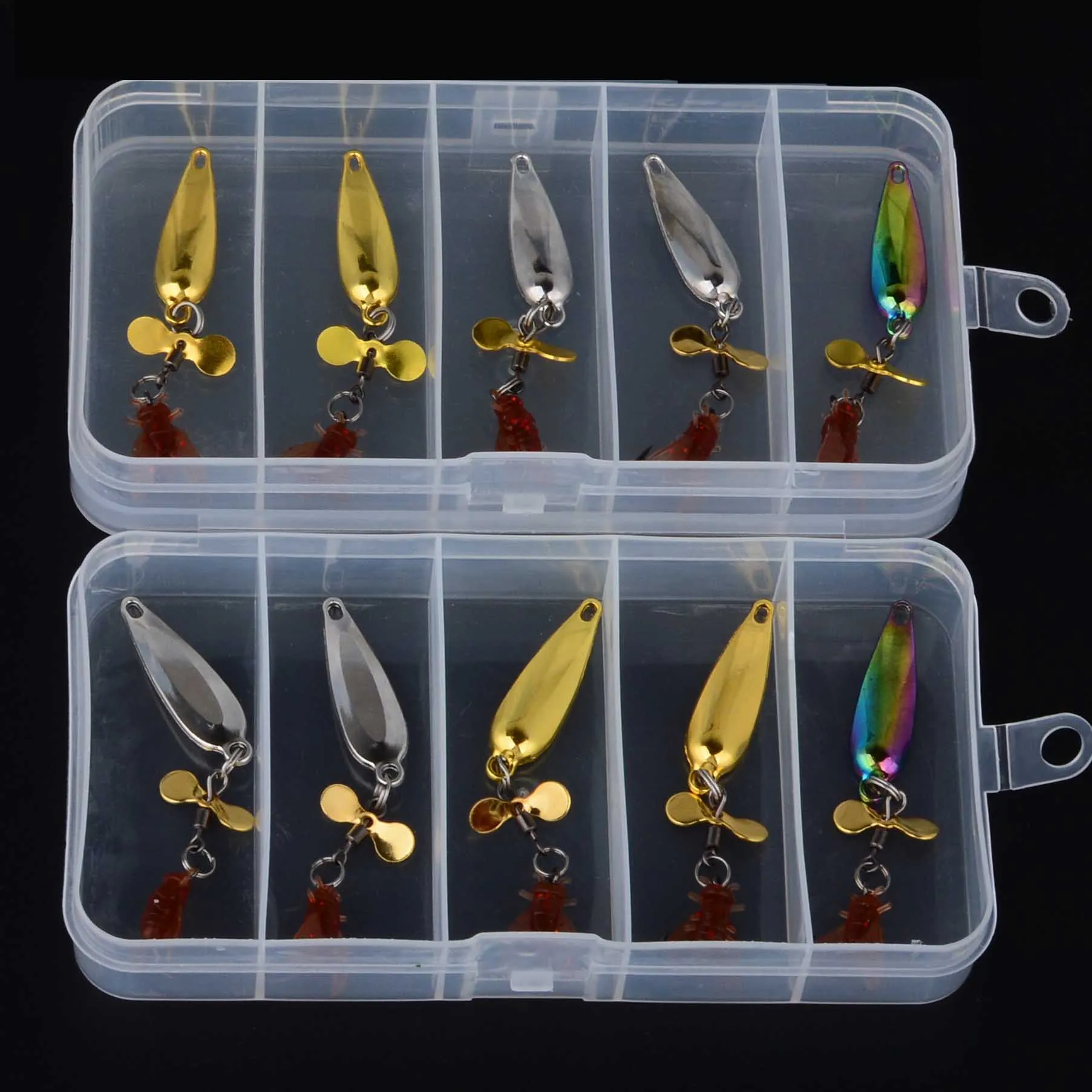 5pcs/box Fly Tying Mosquito Hook Fishing Lure Spinner Sequins Spinning Fly Bionic Bait Metal Spoon Lure Set
