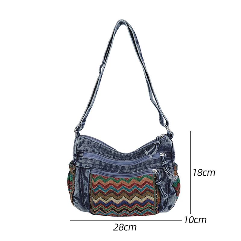 New Arrival Sport Gym Pack Retro Ethnic-Style Denim Mini Casual Bag Versatile Crossbody Pouch Outdoor Travel Commuting Tote Bag