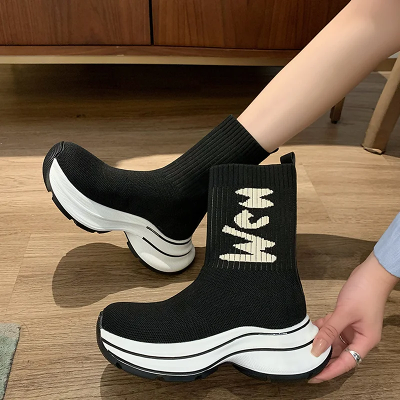 Lady Boots Boots-Women Shoes 2024 Elegant Ankle Lolita Sports Stockings Casual Leisure Shoes Lady Boots Boots-Women Sports Elega