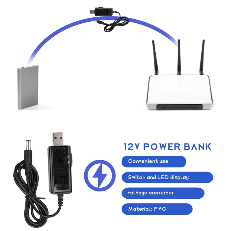 2 Pieces DC 5V To DC 9V 12V USB Voltage Step Up Converter Cable With 1A Step-Up Volt Transformer Power Regulator Line