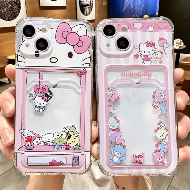 Hello Kitty Card Bag Clear Case For Samsung Galaxy S24 Ultra S23 S22 S21 Plus Ultra S23FE A54 A55 A35 A15 A25 A14 A24 M54 Cover