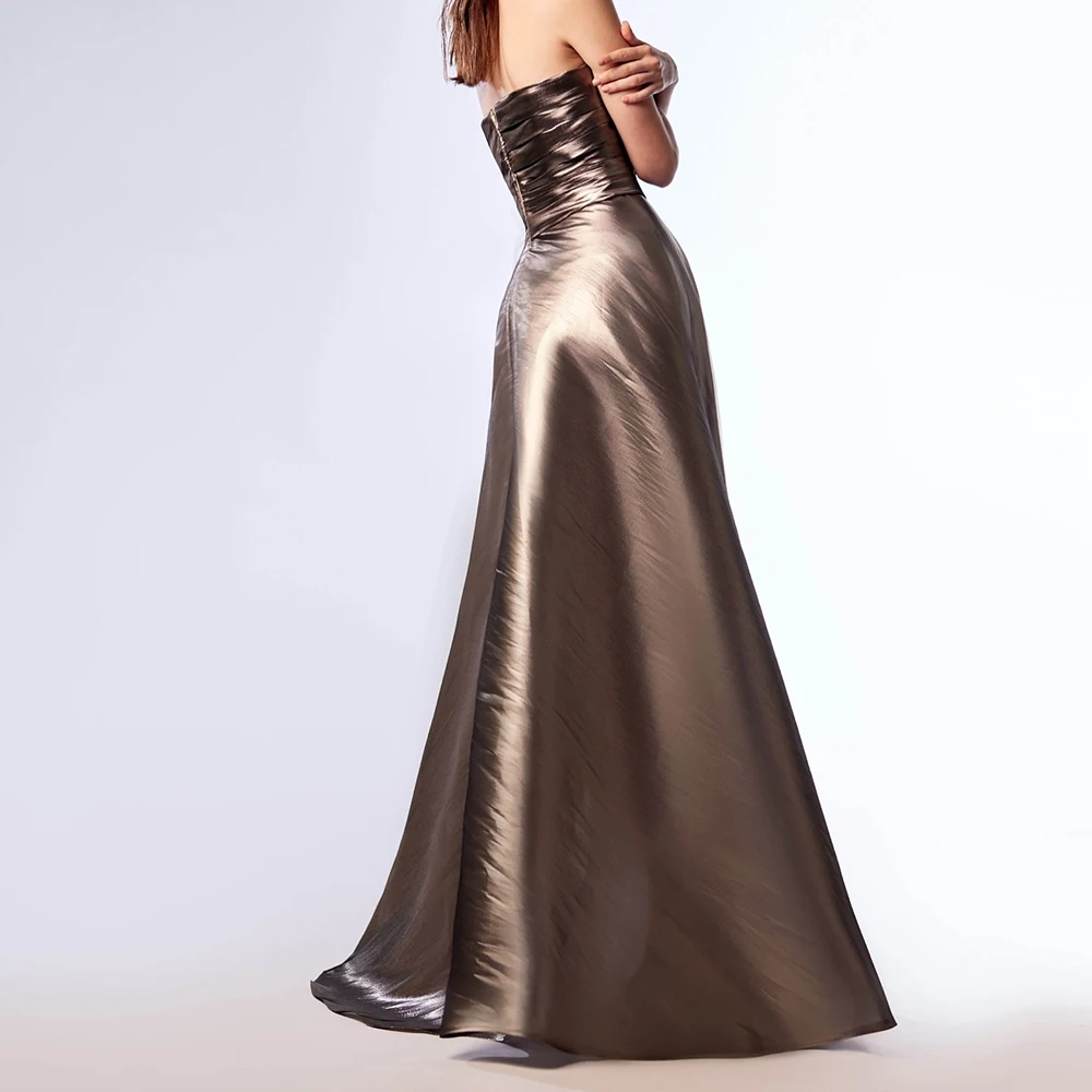 Customized Delicate A-Line Floor Length Strapless Satin Sleeveless Evening Dress Fashion Photo Color vestidos para mujer