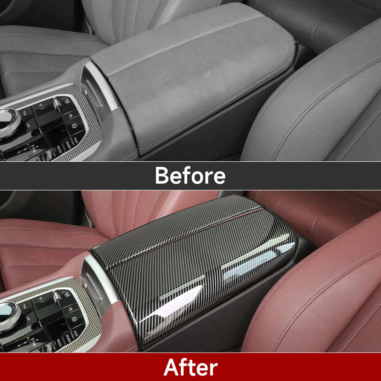For BMW X5 G05 X6 G06 X7 G07 2019-2022 Accessories Armrest Cover Lid ABS Carbon Fiber Car Center Console Storage Box Cover Trim