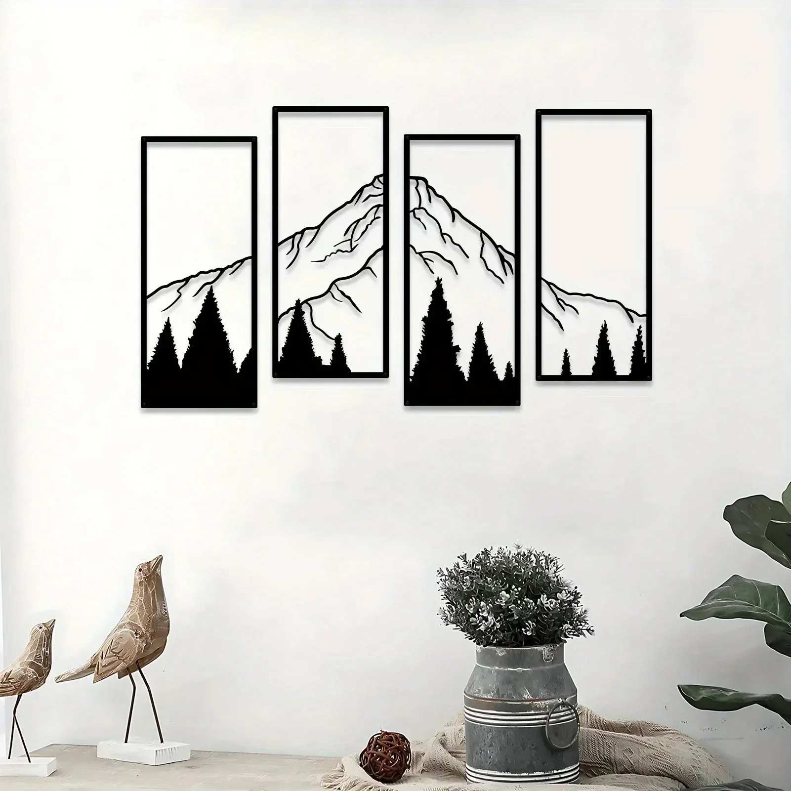 1PC Square Sculpture for Office, Home, Living Room, Bedroom - Unique Wall Art 4pcs/Set Minimalist Metal Mountain Wall Decor