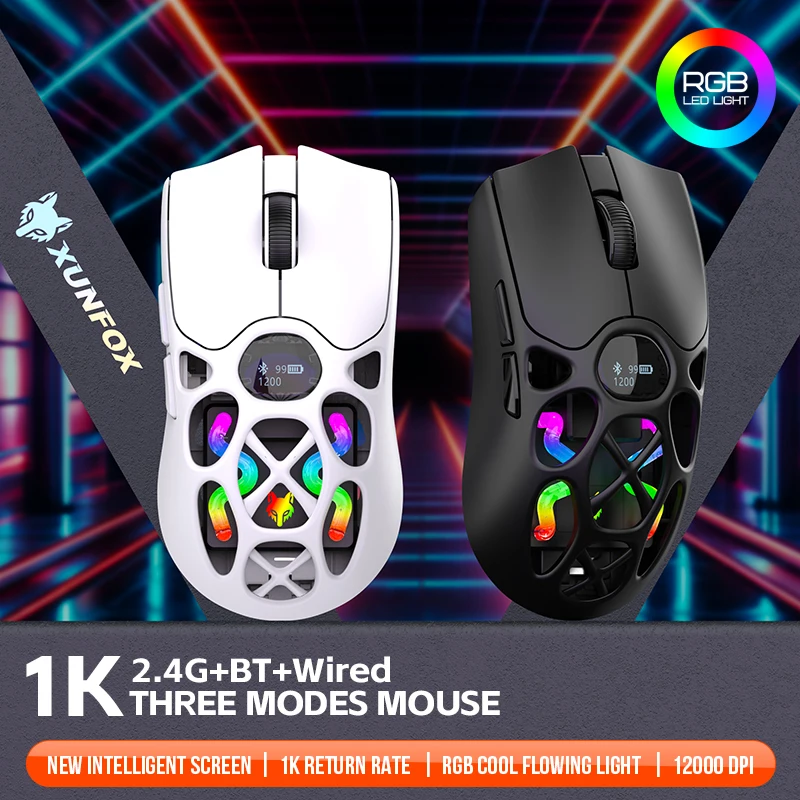 

XunFox Wireless Bluetooth Mouse,Lightweight, 1000 Polling Rate,500mAh battery,12000DPI(MAX),Six-key programming