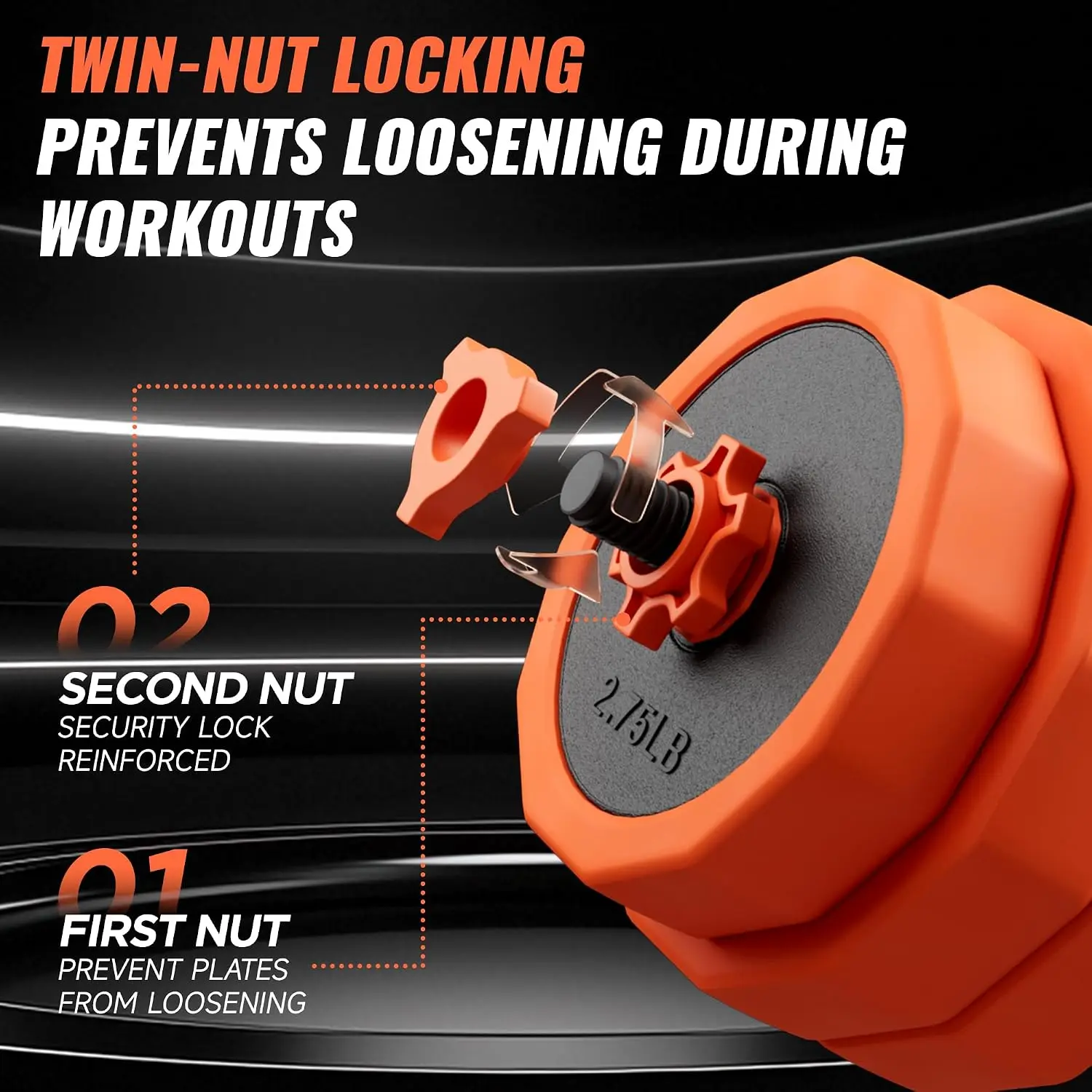 Adjustable Dumbbell Set,25/45/65lbs - Double-nut Fastening - 5 in 1 Free Weights as Barbell, Kettlebells, Push up Stand for Home