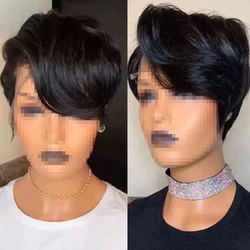 6 Zoll kurze Echthaar Perücken natürliche Farbe Pixie Cut Perücke gerade Echthaar t Teil Perücke Echthaar Perücken für schwarze Frauen