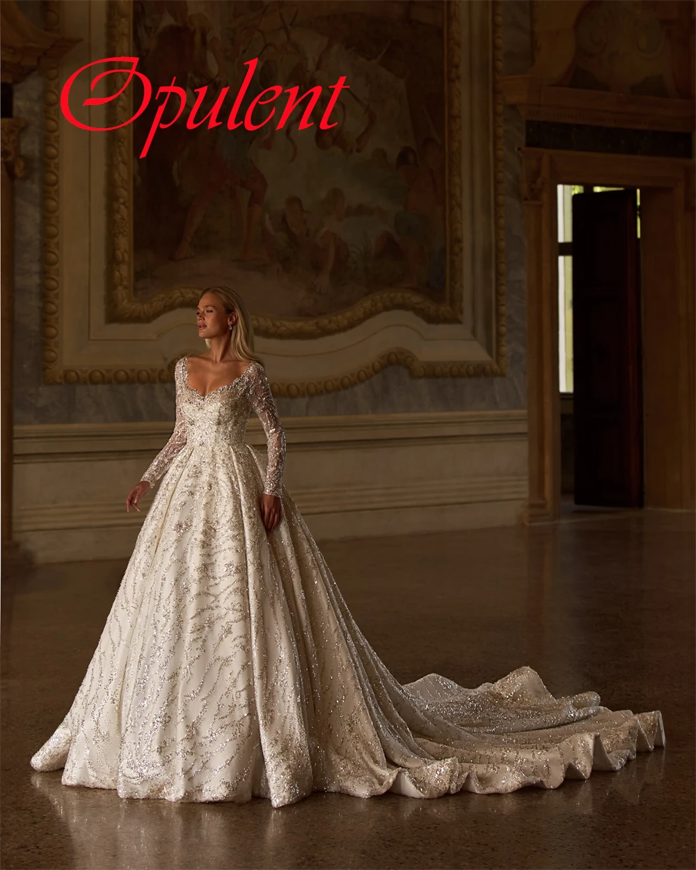 Personalizado requintado branco organza vestido de casamento luxo com decote em v mangas compridas festa de noiva delicado rendas até voltar vestido de novia