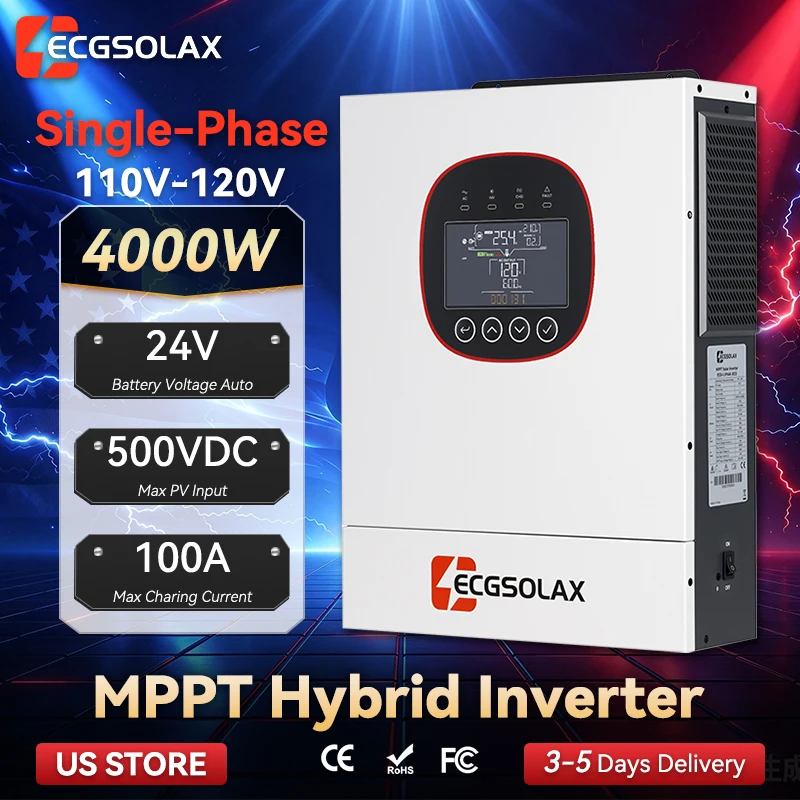 ECGSOLAX ECG-LVM4K-ECO 4KW Solar Hybrid Inverter | 24V Pure Sine Wave Inverter Charger with MPPT, Off Grid Power for Home Emergency Backup, Cabin & Tiny House