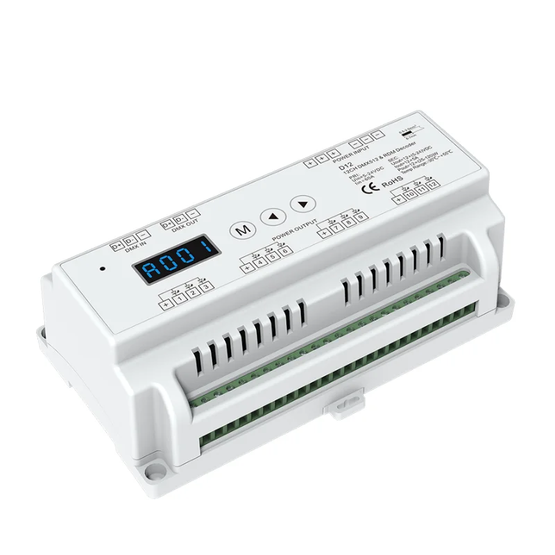 Led DMX512 Decoder Constant Voltage;DC 12V-24V Input;3A 12CH 24 Channel Output Din Rail DMX Decoder RGB RGBW Strip Controller