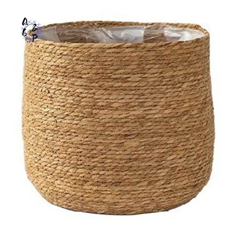A68P-Seagrass Flower Pot - Woven Plant Pot - Decorative Plant Basket With Plastic Film Insert In Boho Style