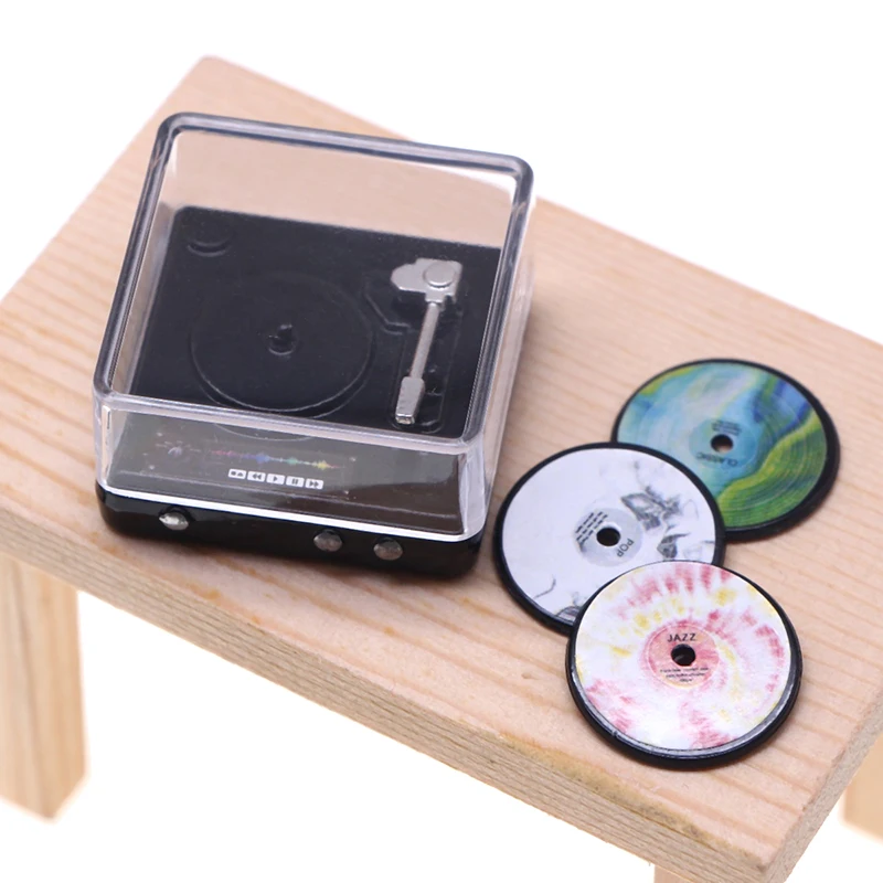 1 Juego de reproductor de CD en miniatura para casa de muñecas 1:6/1:12, reproductor de discos, modelo de decoración para el hogar, accesorios para casa de muñecas de juguete