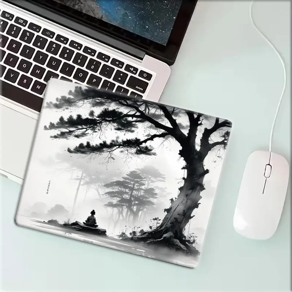 Small  MousePad Chinese Ink Wash Painting Pine Tree Hermit Landscape Keyboard mousepad 22*18/25*29CM 40*45  Aesthetic Desk Decor