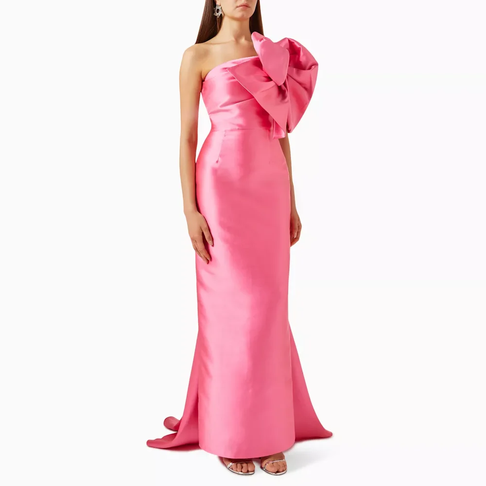 ROSELLA Barbie Pink One Shoulder Elegant Party Dresses For Women 2023 Mermaid Formal Prom Gown New