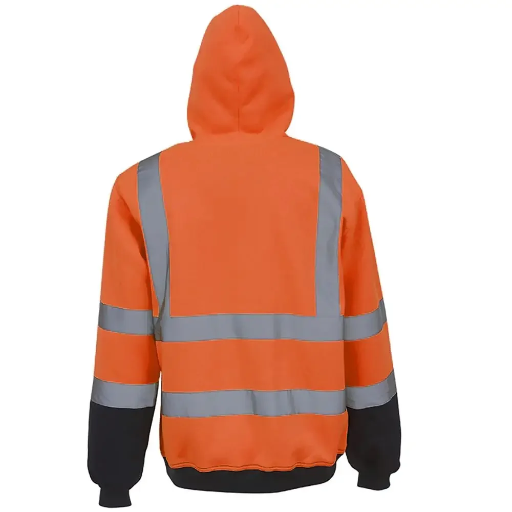 Reflective Polar Fleece Hooded Jacket Orange Jacket High Visibility Pullover Long Sleeve Hooded Sweatshirt Man Hoodies