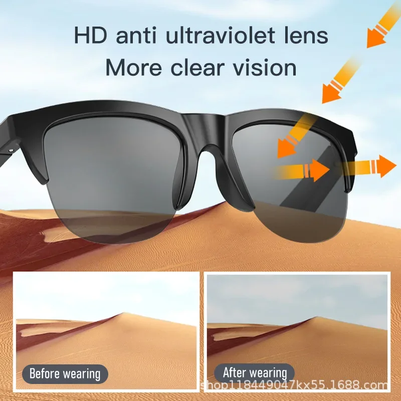 new Smart Bluetooth V5.3 Sunglasses Glasses Call Outdoor Sports Earphones HIFI Black Technology Anti-touch UV Men and Women