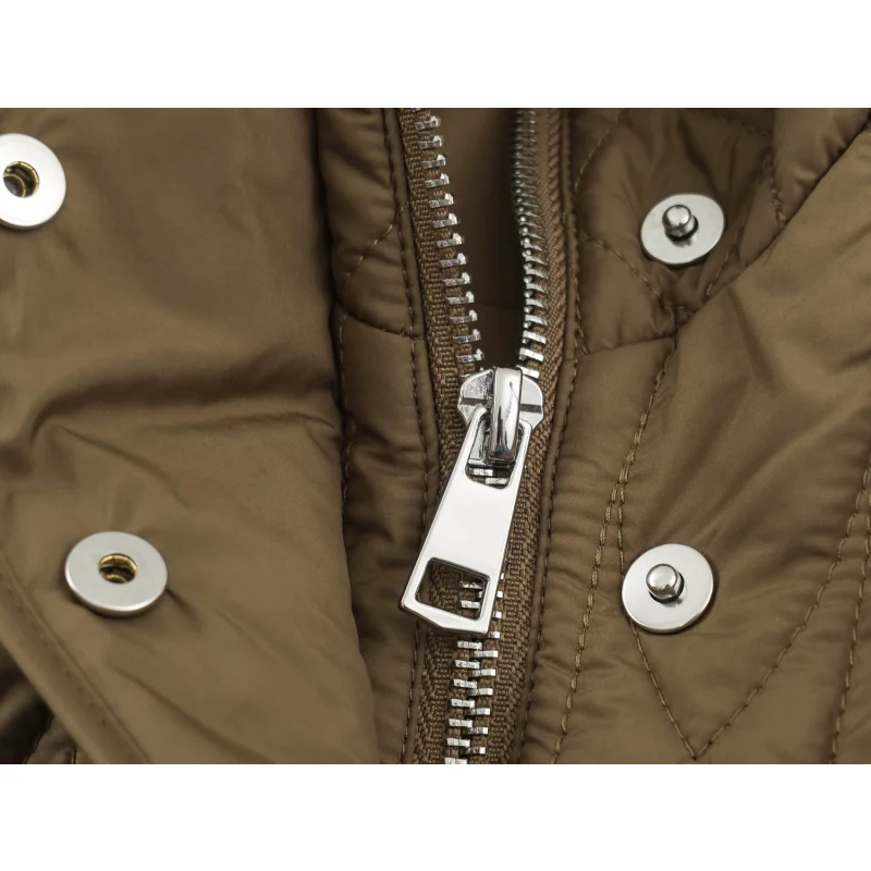 Damen-Freizeitjacke aus Baumwolle in Unifarbe mit Stehkragen, einzigartigem Designer-Look, Kordelzug in der Taille, lockerer Schnitt, Damen-Reißverschluss-Oberbekleidung – Detail 32