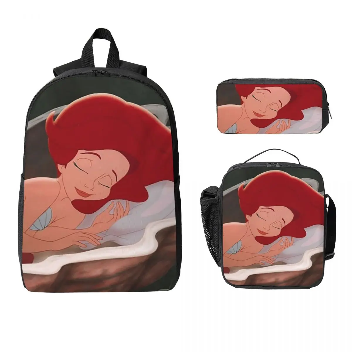 

The Little Mermaid Backpack Student Boys Girls BookBag School Bag Laptop Shoulder Bags 3ps Insulated Lunch Bag Pencil Case