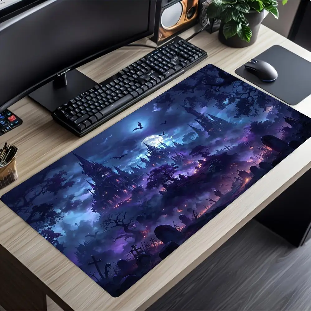 Moonlit Gothic Castle Mousepad Gaming Mats Desk Gadgets Mouse Pads Mouse Mat Gamer Setup Decoration Carpet Office Accessories