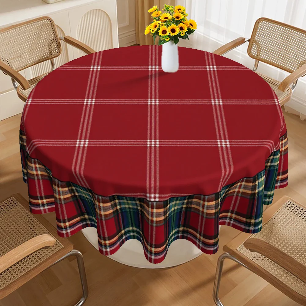 1 piece of circular tablecloth featuring festive checkered design, perfect for family gatherings and enhancing the atmospherezyc