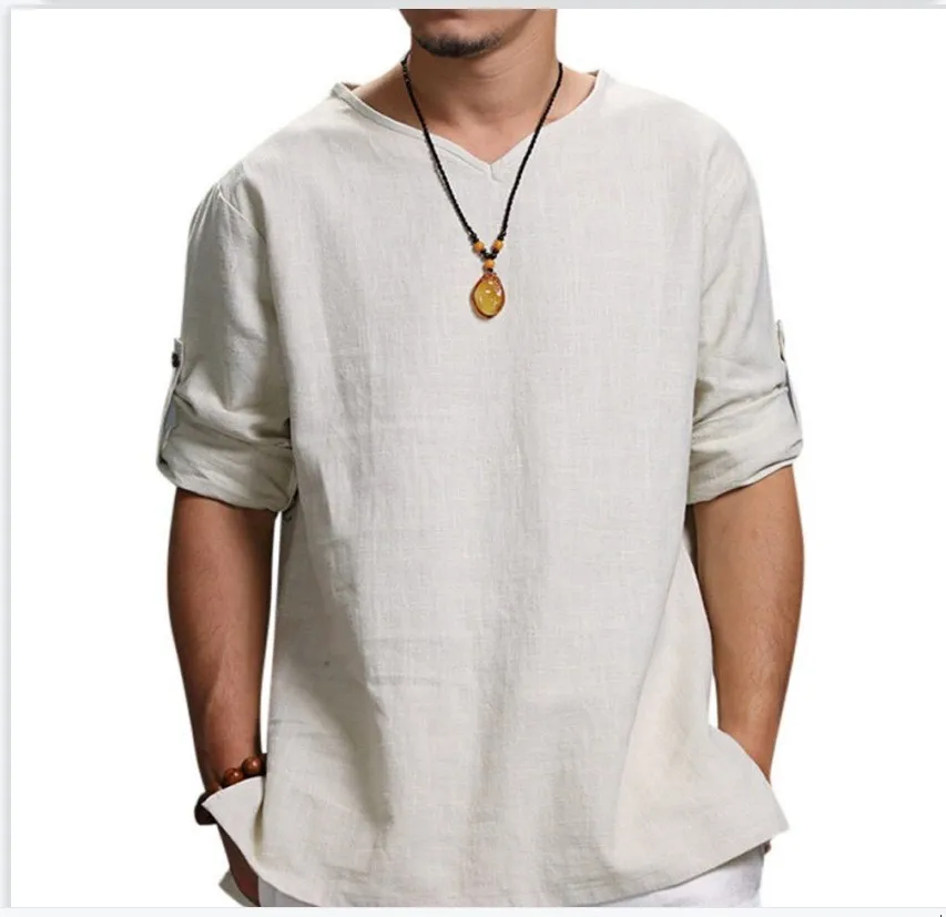 Men\'s New 3/4 Sleeve Loose Solid Casual Large Pullover Shirt