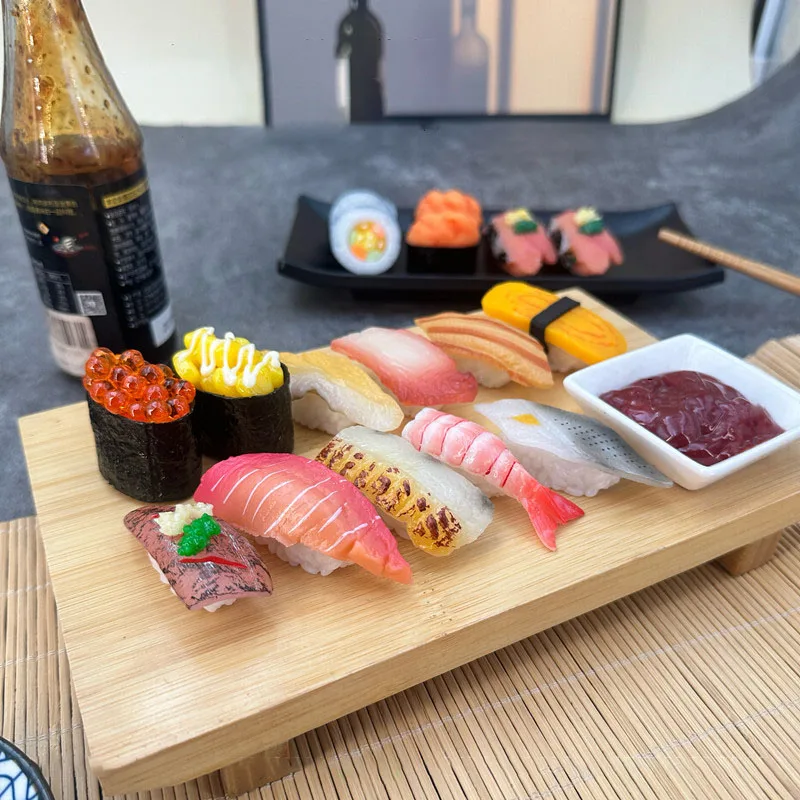 Modelo de Sushi 3d de simulación, juguetes de cocina, comida japonesa, salmón, Sushi, bola de arroz, modelo de comida de simulación, accesorios de