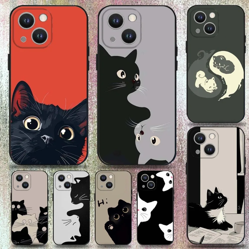 

Cartoon Cute Animal Cat Phone Case For iPhone 16,15,14,13,12,11 Plus,Pro Max,XS,X,XR,SE,Mini,8,7,Soft Silicone Black Cover