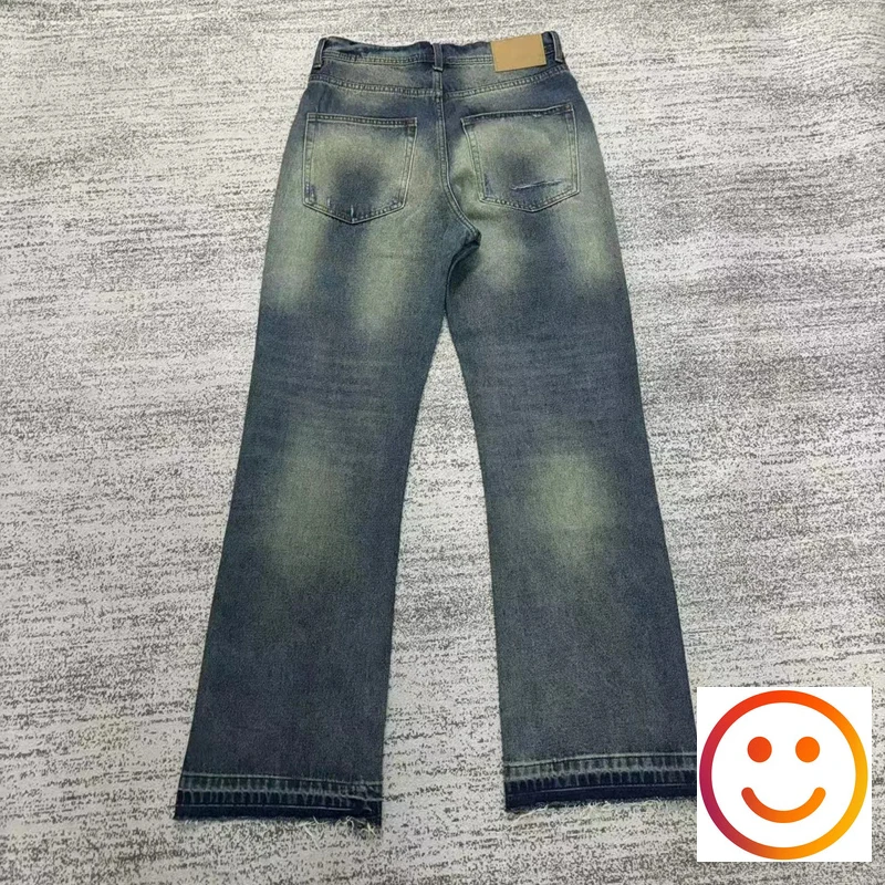 ERD Vintage Wash Cut Damaged Straight Denim Jeans Men Women High Street Pants Cowboy Trousers