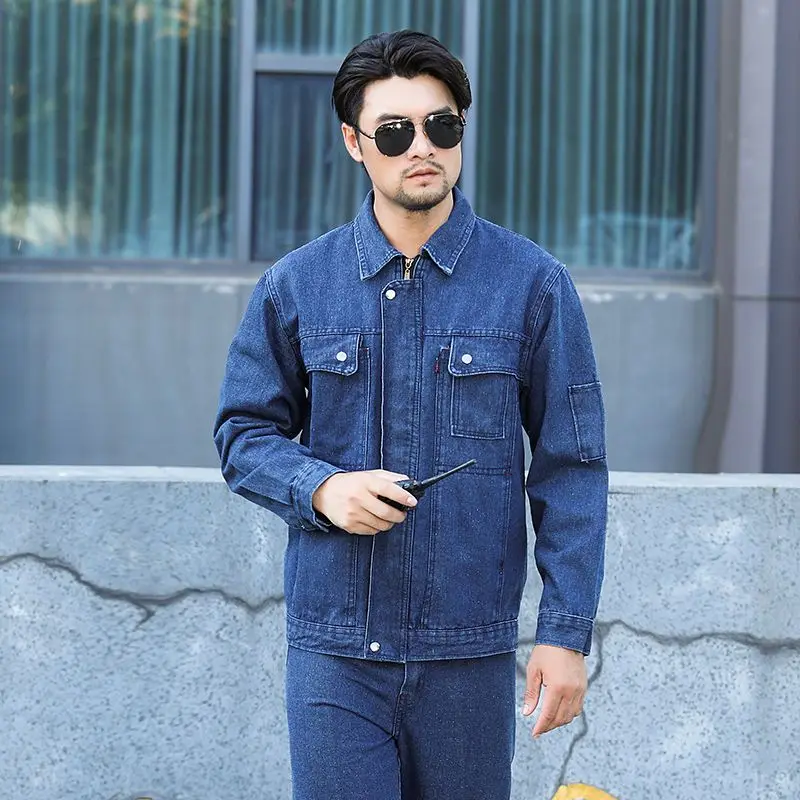 

Утепленный комплект спецодежды из чистого хлопка для мужчин: весна-осень-зима, защита от ожогов, для обслуживания оборудования и сварочных работ