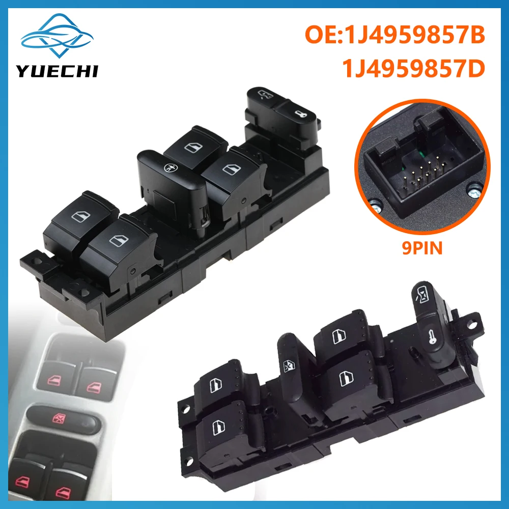 1J4959857B Master Power Window Switch Button For Seat Leon 1M MK1 Hatchback Seat Toledo 1M MK2 Saloon 1999-2006 1J4959857 9 Pins