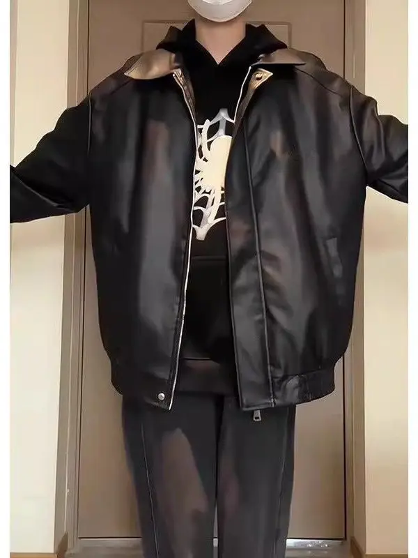 

Свободное байкерское джато из искусственной кожи, мужское модное винтажное ветрозащитное длинное пальто све, прямой подол, цвет застежки-молнии