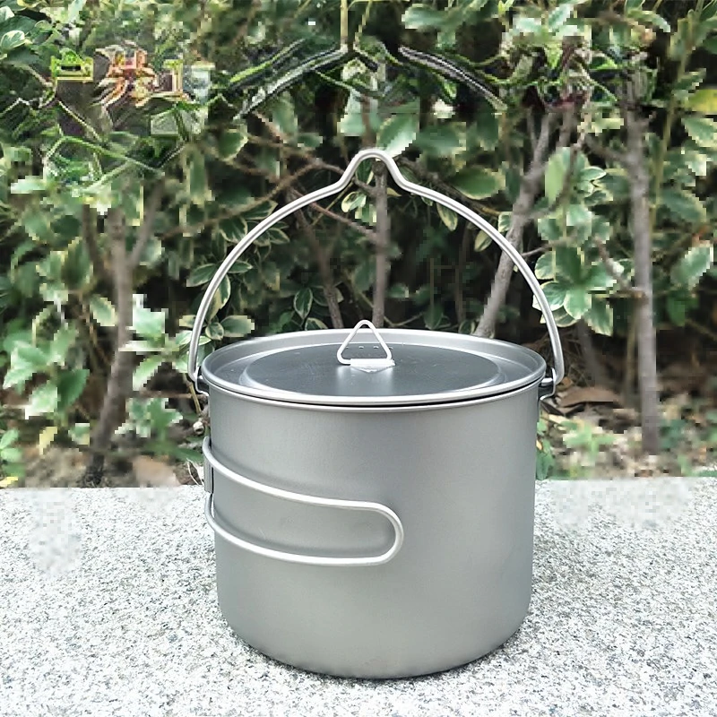 Outdoor Camping Pure Titanium Hanging Pot 1100ML and 1500ML Folding Handle Hanging Pot Model Lightweight Portable Cookware New