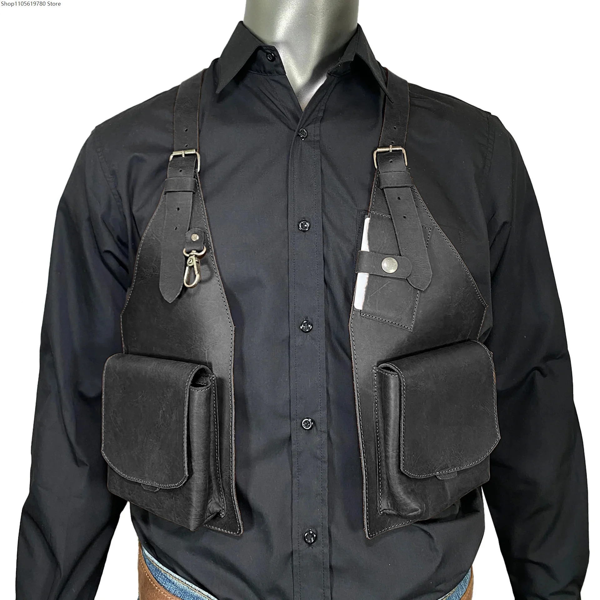 Gothic Medieval Faux‑Leather Under‑Arm Shoulder Harness Pack Dual Snap Pockets Wearable Wallet Bag Adult Cosplay Dress‑up Prop 2
