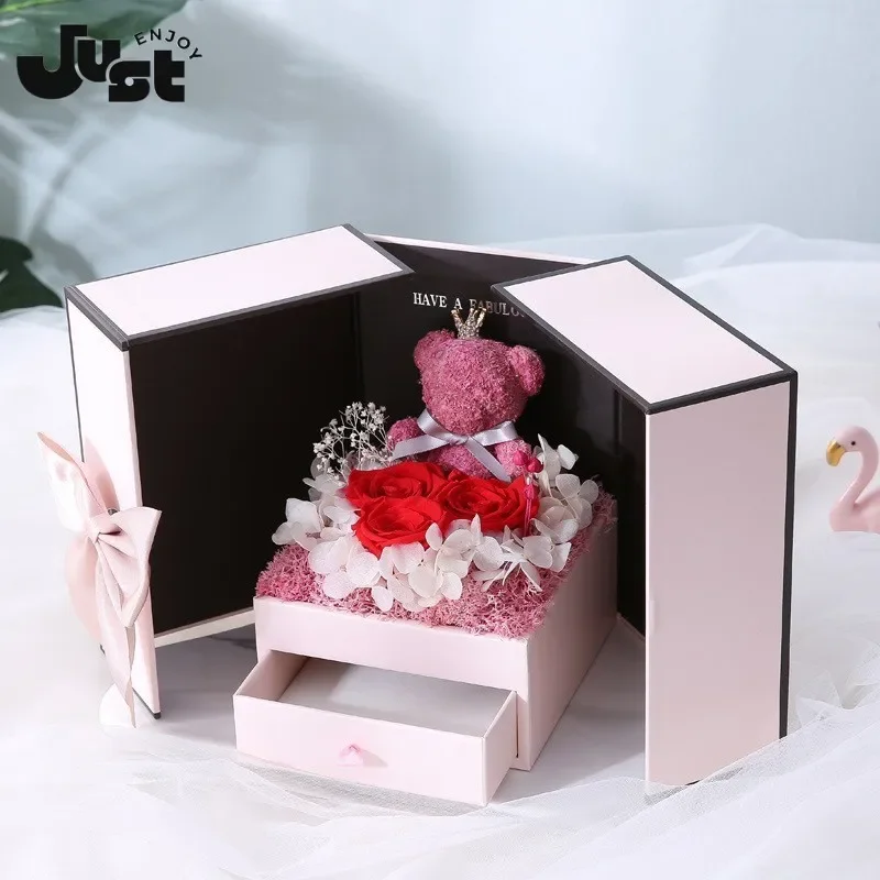 

Creative Gift Box Eternal Soap Rose Flower Bear Valentine's Day Gift For Anniversary Wedding Birthday Proposal San Valentin