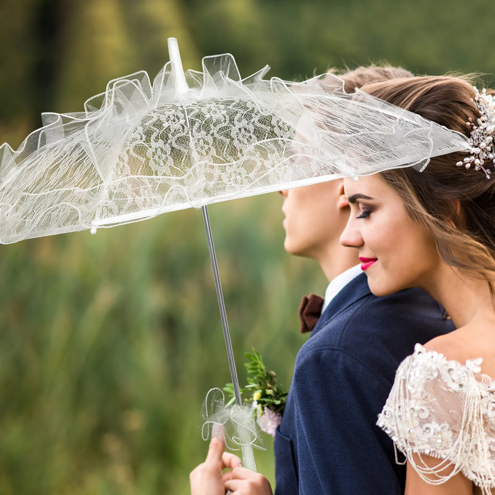 

Elegant Handmade Vintage Lace Cotton Parasol Wedding Umbrella for Bridal Party Photo Props Tea Party Decoration Sun Shade Not