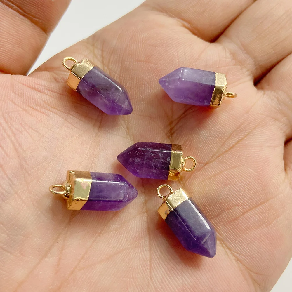5pcs Natural Stone Small Hexagonal Charm Pendulum  Crystal Gem Pendants for Jewelry Making Necklace Earrings Accessories 7*14MM image 4