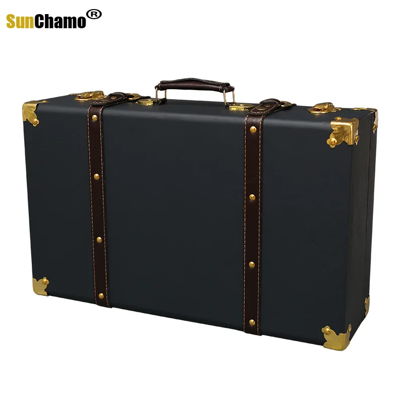 New Luxury Vintage Trunk Travel Hand Big Suitcases Leather Luggage Carry-on Under Bed Clothing Organizer Storage Box Antique Bin