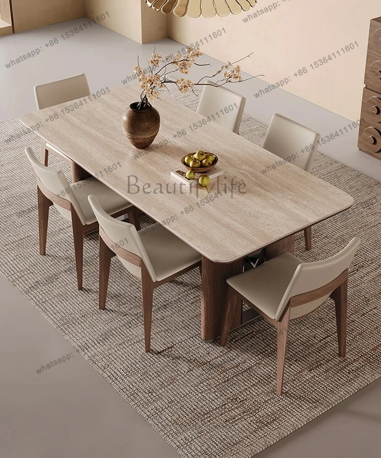 dining table modern simple and high-end mid-antique small apartment new rectangular cave stone rock slab dining table
