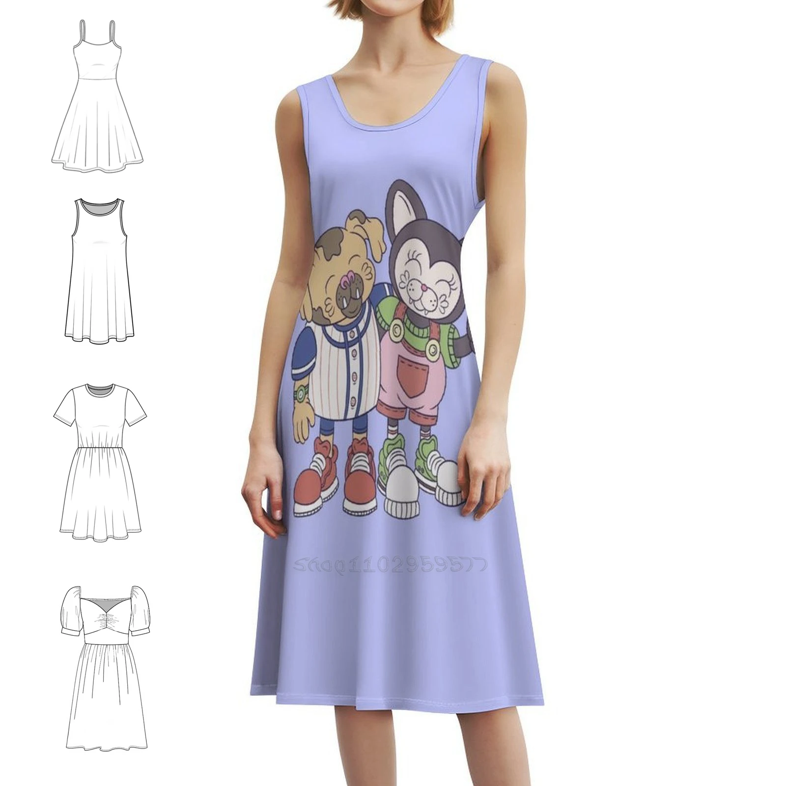 

Милое богемное платье без рукавов для женщин с принтом, пляжные вечерние платья, собака, кошка, домашнее животное, щенок, нежное милое вечернее платье с героями мультфильмов