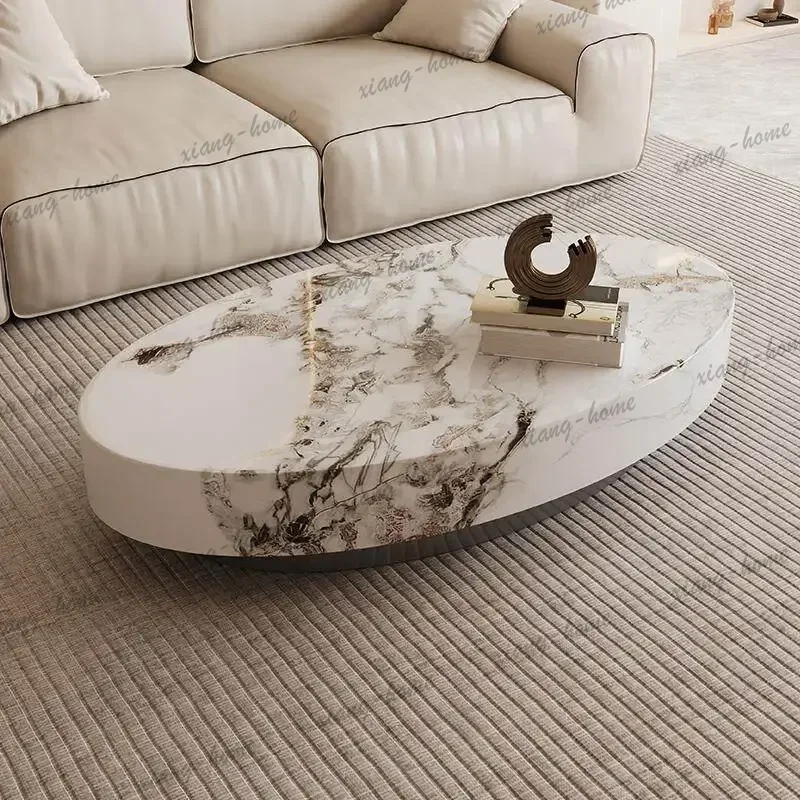 LJY Coffee Table Living Room Home Simple Luxury Modern Cream Style High End Side Tables Pliante Hotel Furniture Home Marble Oval