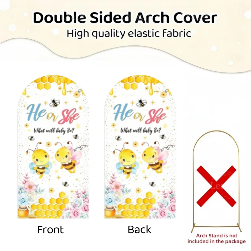 Bee Theme Gender Reveal Arch Backdrop Cover Cartoon Honey Bee Floral He or She What Will Baby Be Baby Shower Party Arch Covers